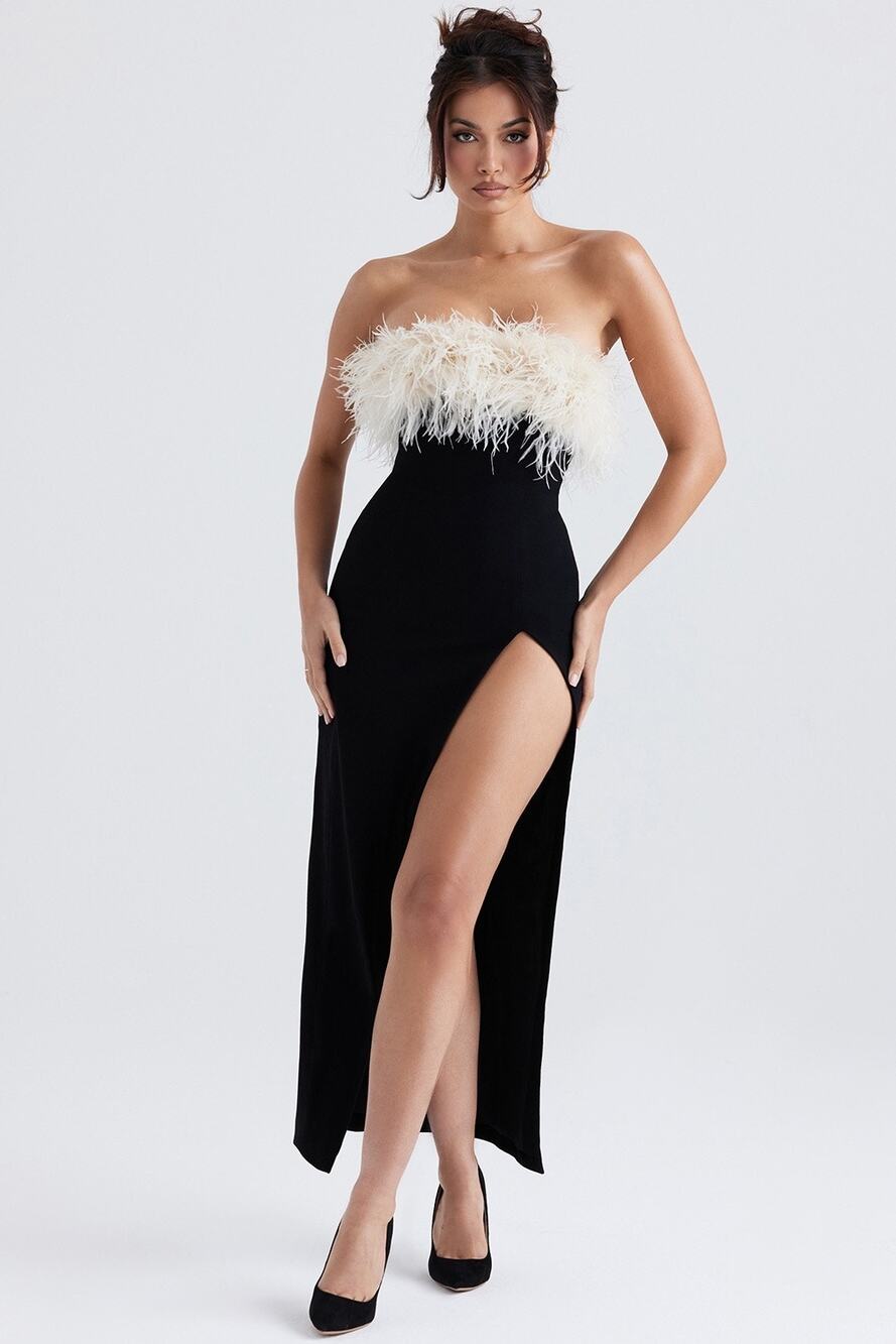 House of CB Sarai Black Thigh Split Dress Size UK Large / US 8 / 10